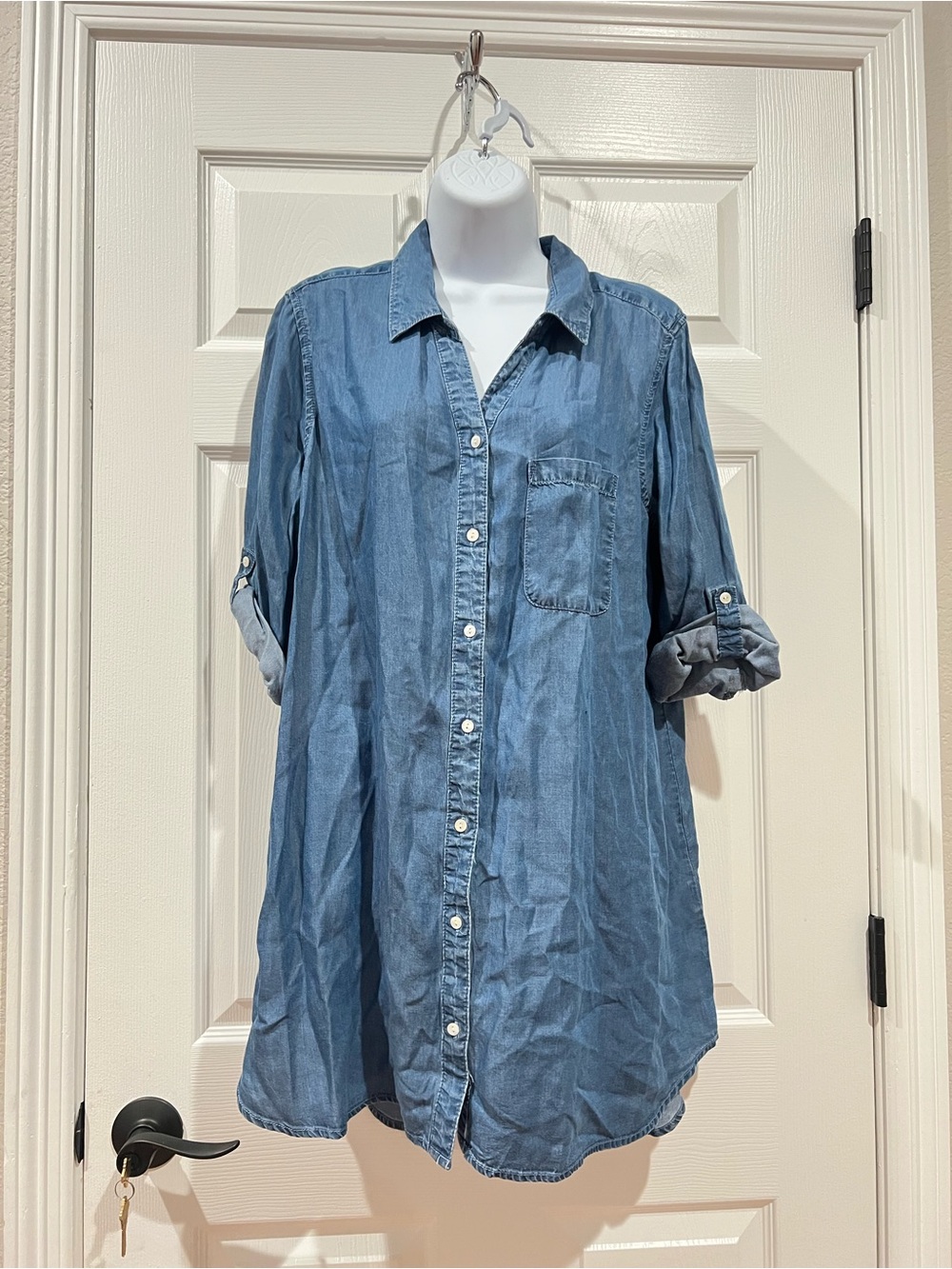 KC Khakis & Co Blue Denim Chambray Tunic Shirt Dress Size L